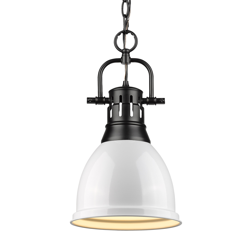 Yep by Golden Lighting Duncan 1-light 9in Chain Hung Pendant in Matte Black and White shade